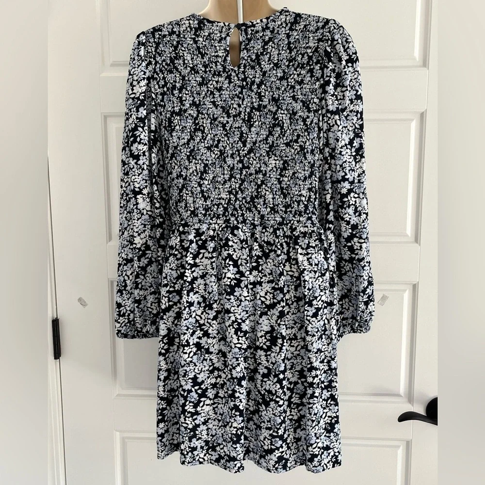 OLD NAVY Fit & Flare Long-Sleeve Smocked Mini Dress Ditsy Floral Boho Size L